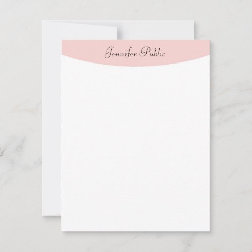 Modern Calligraphy Blush Pink White Elegant Trendy Note Card