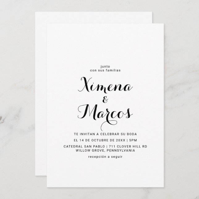 Modern Calligraphy Boda Wedding    Invitation (Front/Back)