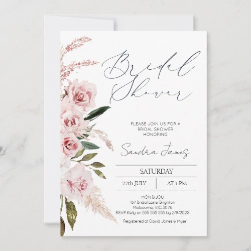 Modern Calligraphy Boho Floral Bridal Shower Invitation