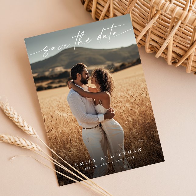 Modern Calligraphy Boho QR Code Photo Save The Date (Creator Uploaded)