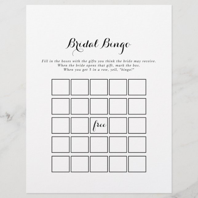 Modern Calligraphy Bridal Bingo Game (Front)