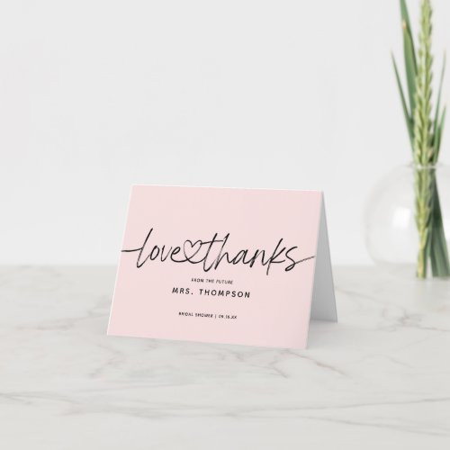 Modern Calligraphy Bridal Shower Blush Pink Folded Thank You Card