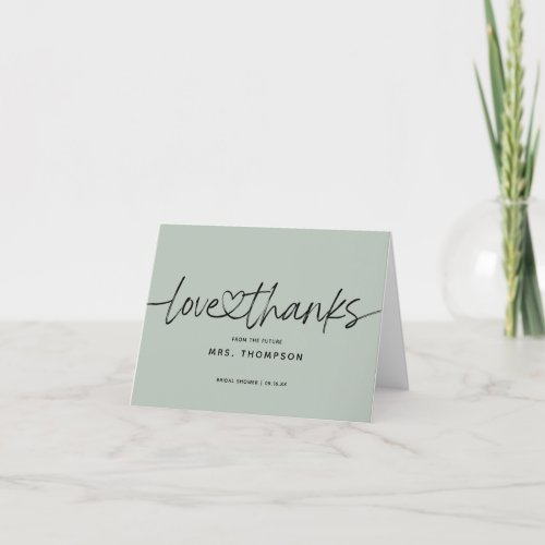 Modern Calligraphy Bridal Shower Dusty Green Thank You Card