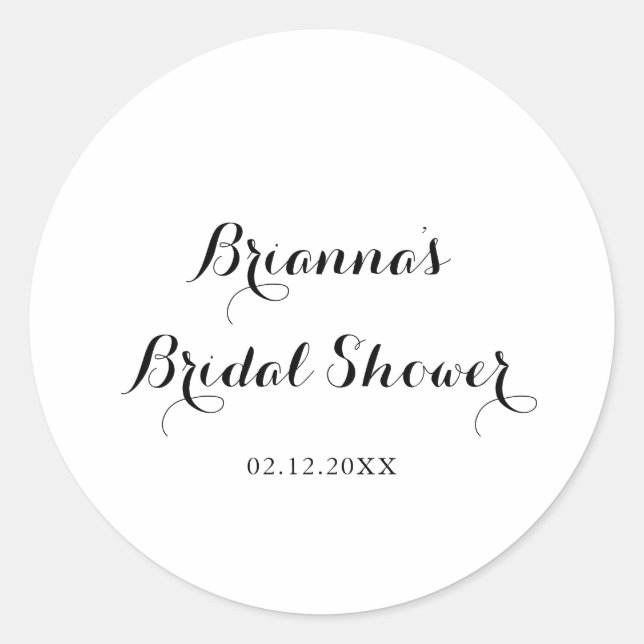 Modern Calligraphy Bridal Shower Favor Classic Round Sticker (Front)