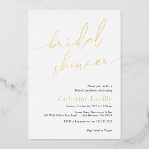 Modern Calligraphy Bridal Shower Foil Invitation