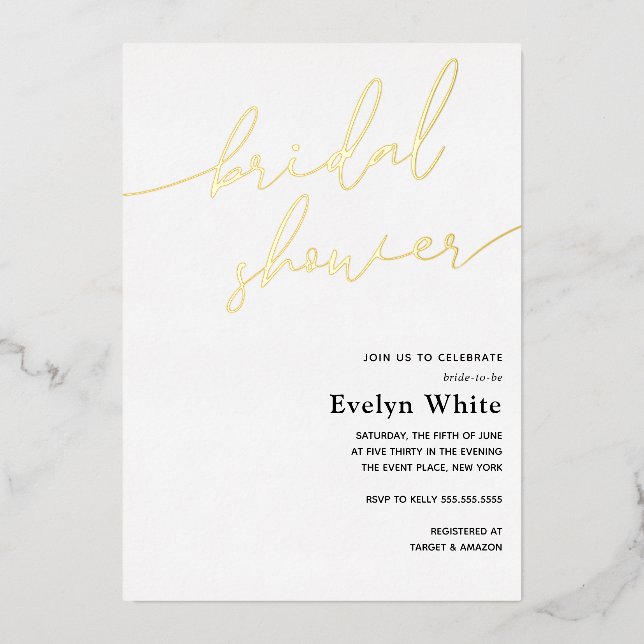 Modern Calligraphy Bridal Shower Foil Invitation (Front)