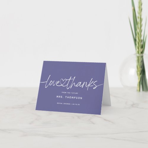 Modern Calligraphy Bridal Shower Purple Folded Thank You Card