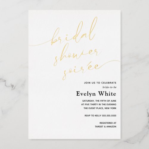 Modern Calligraphy Bridal Shower Soire  Foil Invitation