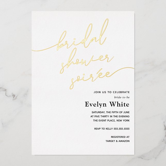 Modern Calligraphy Bridal Shower Soirée  Foil Invitation (Front)