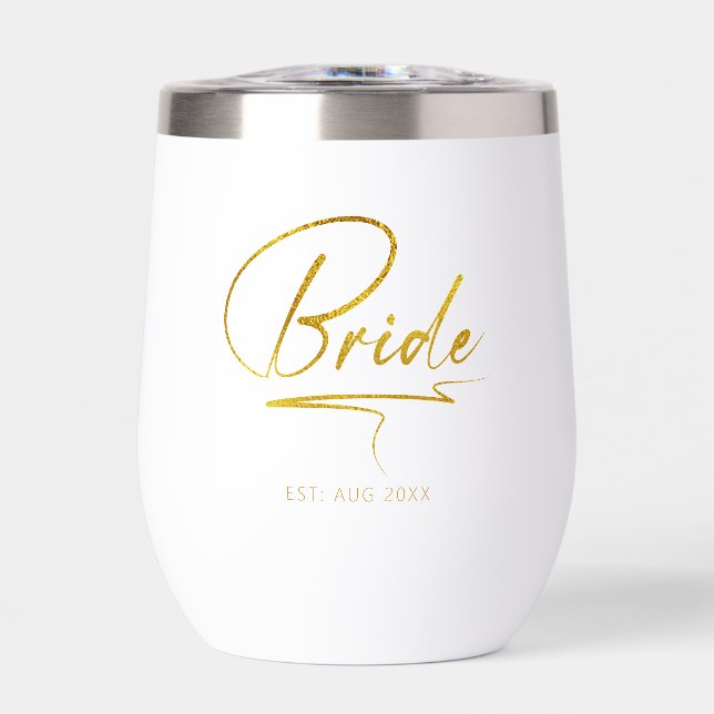 Modern Calligraphy Bride Gold ID1025 Thermal Wine Tumbler (Front)