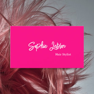 Modern Calligraphy Bright Pink Hair Stylist Business Card