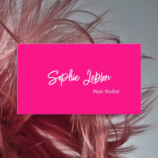 Modern Calligraphy Bright Pink Hair Stylist Business Card (Creator Uploaded)