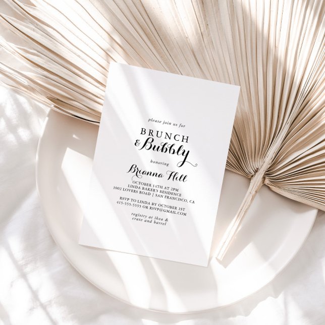Modern Calligraphy Brunch and Bubbly Bridal Shower Invitation (Creator Uploaded)