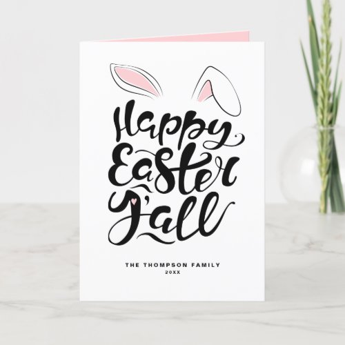 Modern Calligraphy Bunny Ears Happy Easter Yall Thank You Card