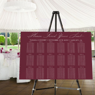 Modern Calligraphy Burgundy 18 Table Seating Chart Foam Board