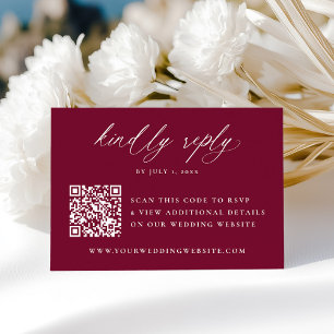 Modern Calligraphy Burgundy QR Code Wedding RSVP Card