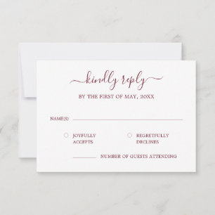 Modern Calligraphy Burgundy Wedding RSVP Card