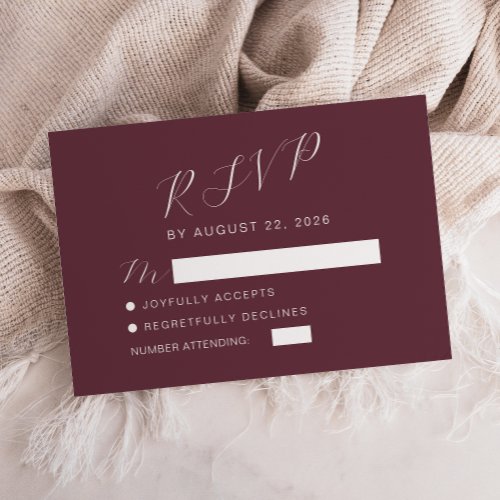 Modern Calligraphy Burgundy Wedding RSVP Card