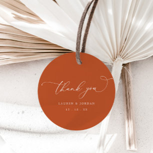 Modern Calligraphy Burnt Orange Wedding Thank You  Favor Tags
