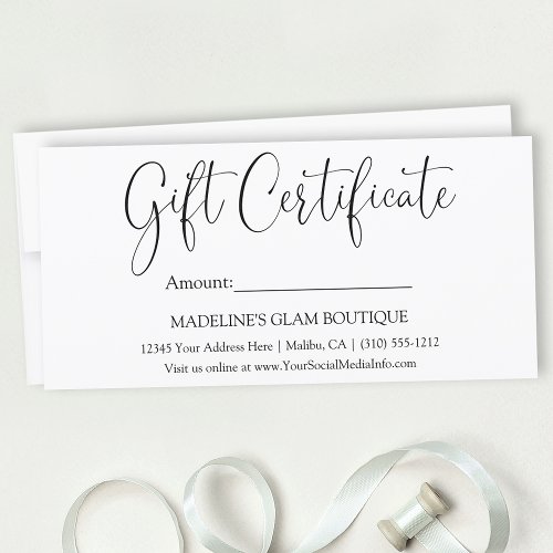 Modern Calligraphy Business Gift Certificate
