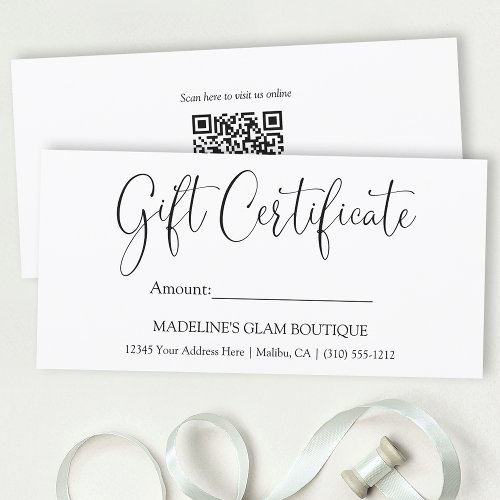 Modern Calligraphy Business QR Gift Certificate