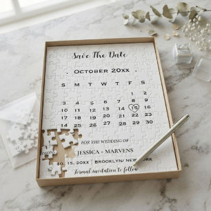 Modern Calligraphy calendar nonphoto save the date Jigsaw Puzzle
