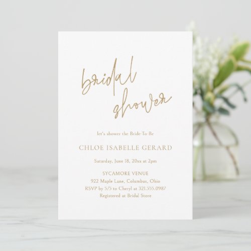 Modern Calligraphy Champange Elegant Bridal Shower Invitation