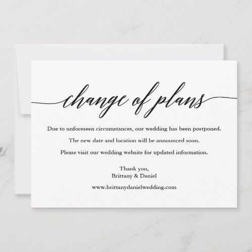 Modern Calligraphy Change of Plans Wedding Card