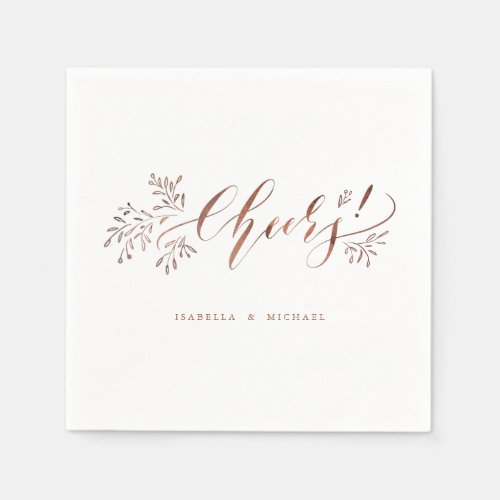 Modern calligraphy cheers rustic floral wedding napkins