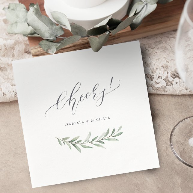 Modern calligraphy cheers rustic greenery wedding napkins (Modern calligraphy cheers rustic greenery wedding napkins)