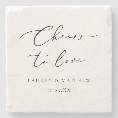 Modern Calligraphy Cheers to Love Wedding Gift Stone Coaster
