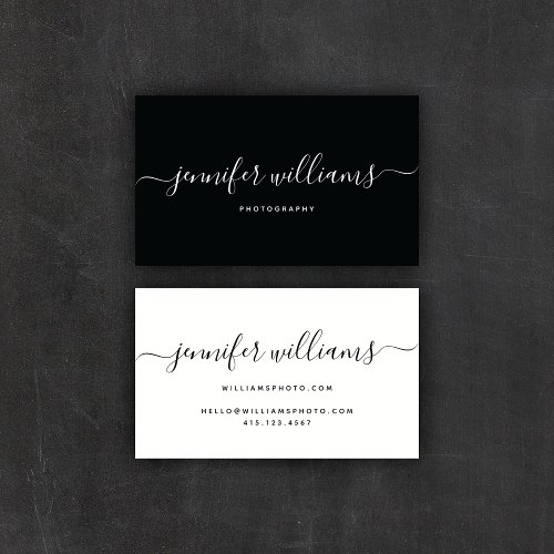 Modern Calligraphy Chic Black Photography  Business Card