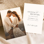Modern Calligraphy Chic Photo Wedding Save The Date<br><div class="desc">Celebrate your special day with this elegant black and white calligraphy photo wedding invitation. Featuring beautiful script typography and an intimate photo,  it’s perfect for a minimalist yet sophisticated announcement. Ideal for budget-conscious couples,  this printable and editable invitation is great for beach,  outdoor,  or informal weddings.</div>