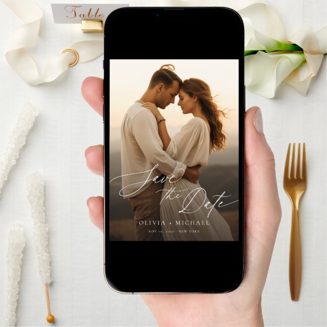 Modern Calligraphy Chic Photo Wedding Save The Date (Front Digital)