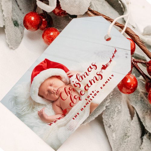 Modern Calligraphy Christmas Dreams Photo Gift Tags