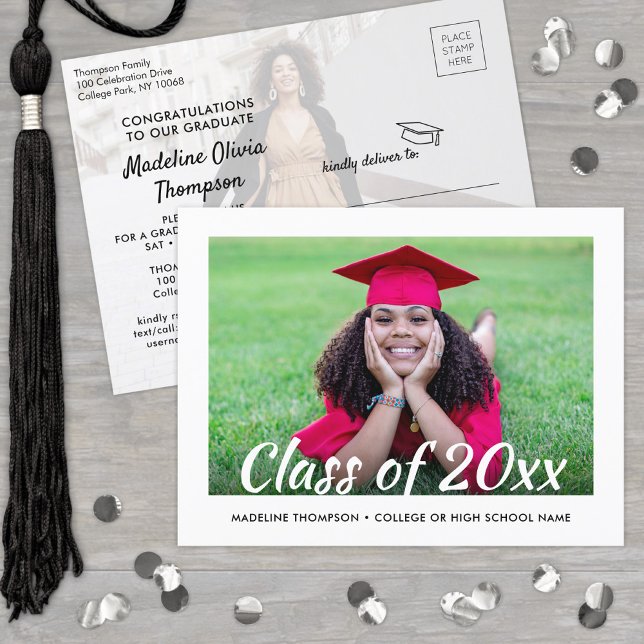Modern Calligraphy Class Year 2 Photo Graduation Invitation Postcard (Creator Uploaded)