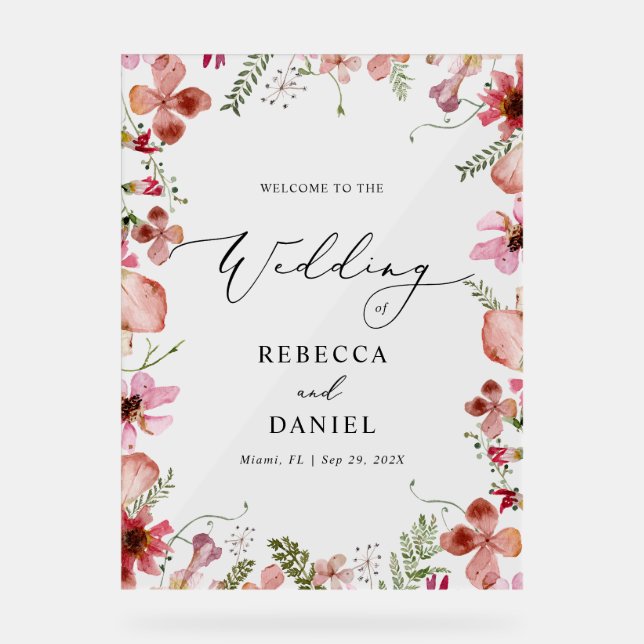 Modern Calligraphy Clear Wedding Welcome Sign (Front)