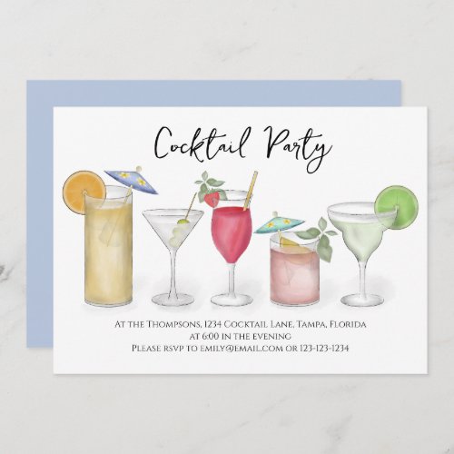 Modern Calligraphy Cocktails Drinks Watercolor Fun Invitation