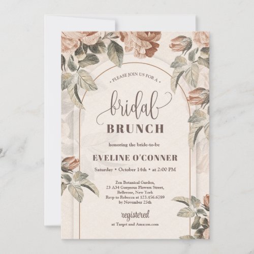 Modern calligraphy copper roses sage arch invitation