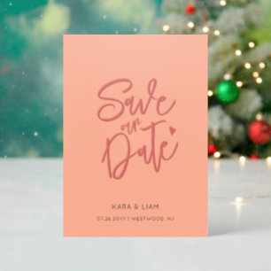 Modern Calligraphy Coral Pink Save the Date Letterpress Photo Cards