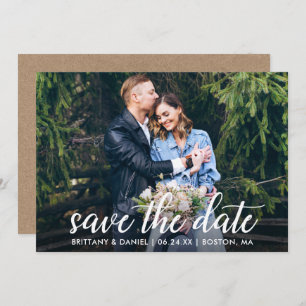 Modern Calligraphy Couple Photo Wedding Kraft Save The Date