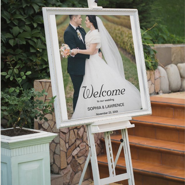 Modern Calligraphy Custom 2 Photos Wedding Welcome Foam Board (Creator Uploaded)