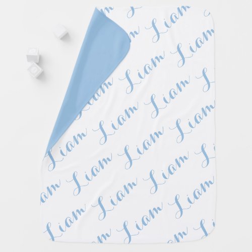 Modern Calligraphy Custom Name Blue Baby Blanket