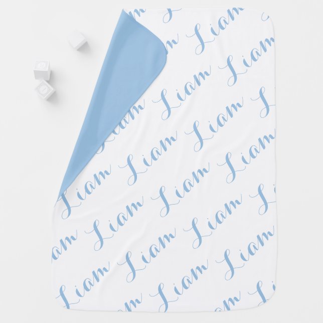 Modern Calligraphy Custom Name Blue Baby Blanket (In Situ)