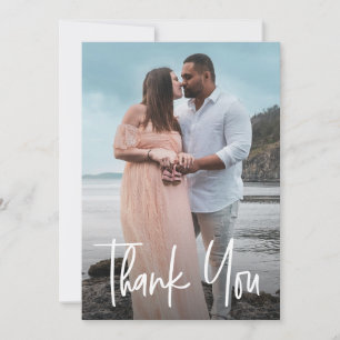 Modern Calligraphy Custom Photo Baby Shower Thank You Card