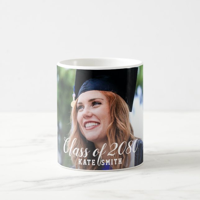 Modern Calligraphy Custom Photo Simple Graduation Coffee Mug (Center)