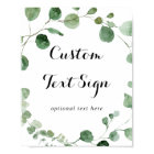 Modern Calligraphy Custom Text Eucalyptus Sign