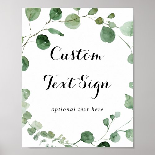Modern Calligraphy Custom Text Eucalyptus Sign