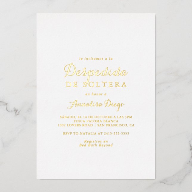Modern Calligraphy Despedida de Soltera Gold  Foil Invitation (Front)