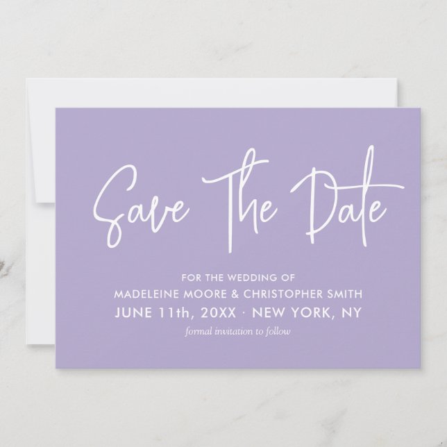 Modern Calligraphy Digital Lavender QR Code Save The Date (Front)